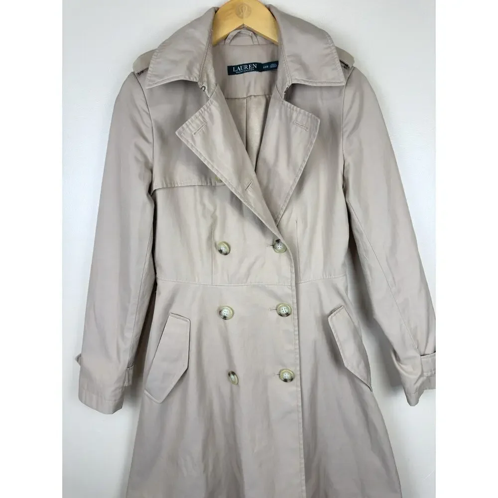 Lauren Ralph Lauren Trench Coat Women’s Size XXS Tan Double Breasted minimalist